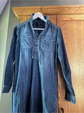 White House Black Market Indigo Lace-Up Denim Shirt Dress